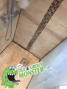 mouldy silicone in a marble shower - grout monster restoration