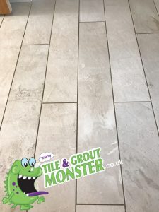 wood effect porcelain floor deep cleaned, dirty grout cleaned, tile and grout monster Newtownabbey
