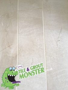 wooden effect porcelain floor, dirty grout cleaned to new, tile and grout monster Newtownabbey